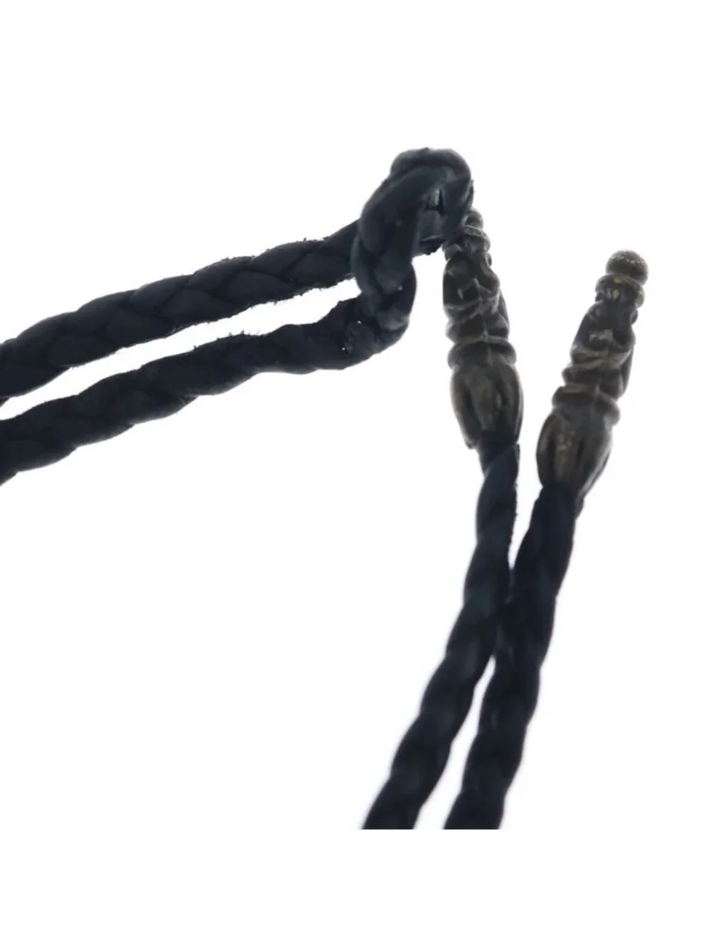 Chrome Hearts Leather Braid Scroll Blade Black Silver Necklace